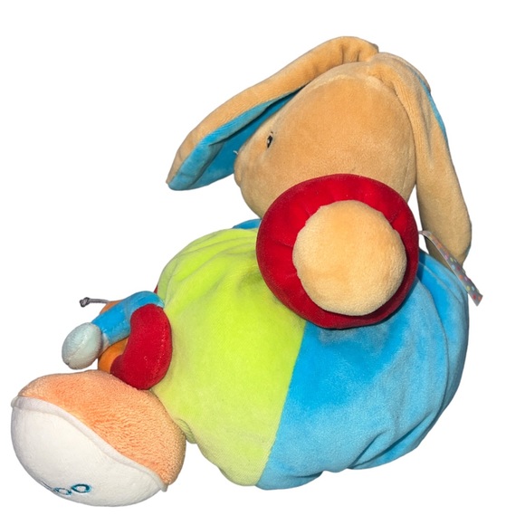 Kaloo Bunny Rabbit Apple Worm Blue Green Orange Velour Round Rattle Big Feet - Picture 4 of 10